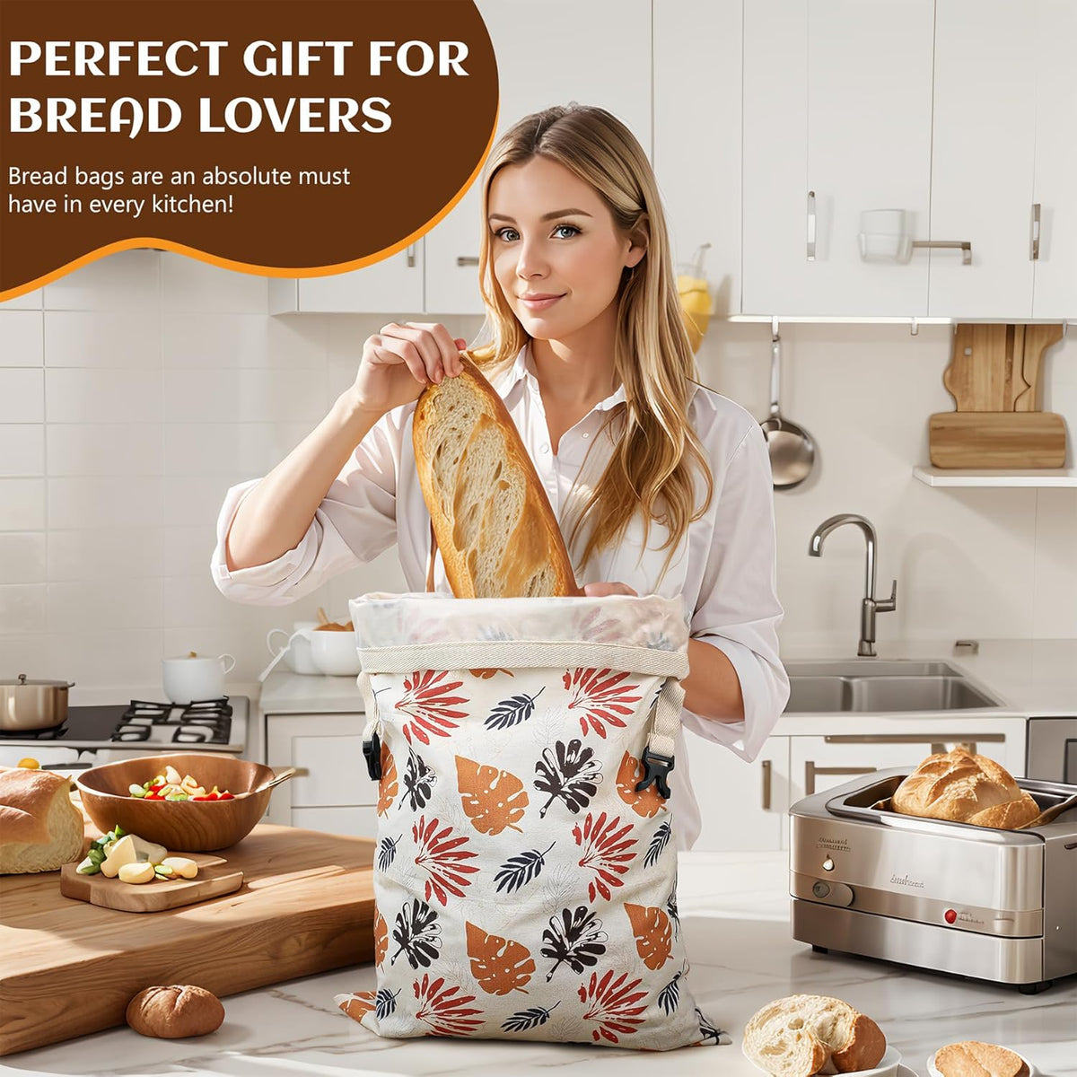 2 Pack Reusable Linen Bread Bag for Homemade Bread, Sourdough Bread Storage Bag Fresh Keeping - Reusable and Easy to Clean Storage Bag XL(19"x13")