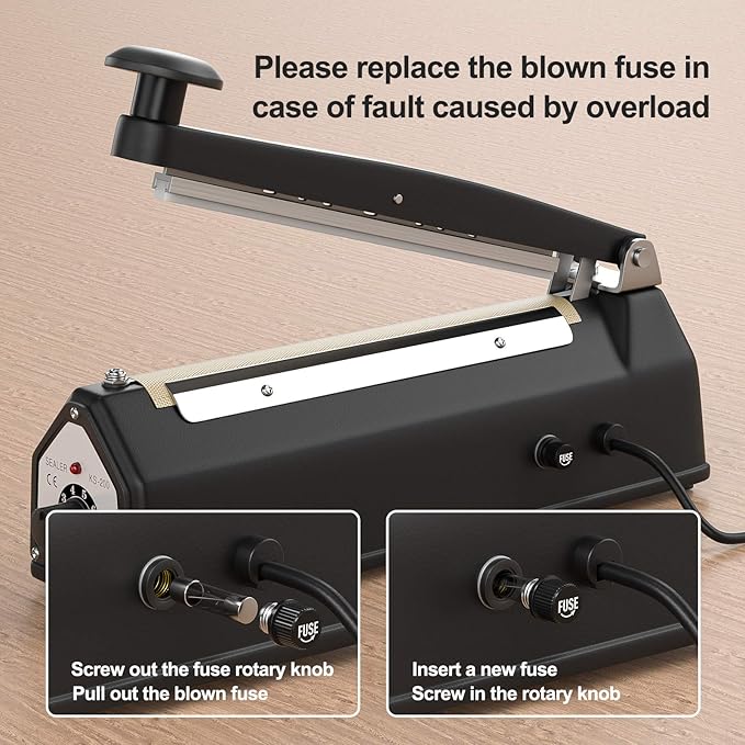 8-inch Impulse Bag Sealer, Manual Heat Sealer Machine for Plastic Bags,2 Replacement Kit Included, Black…
