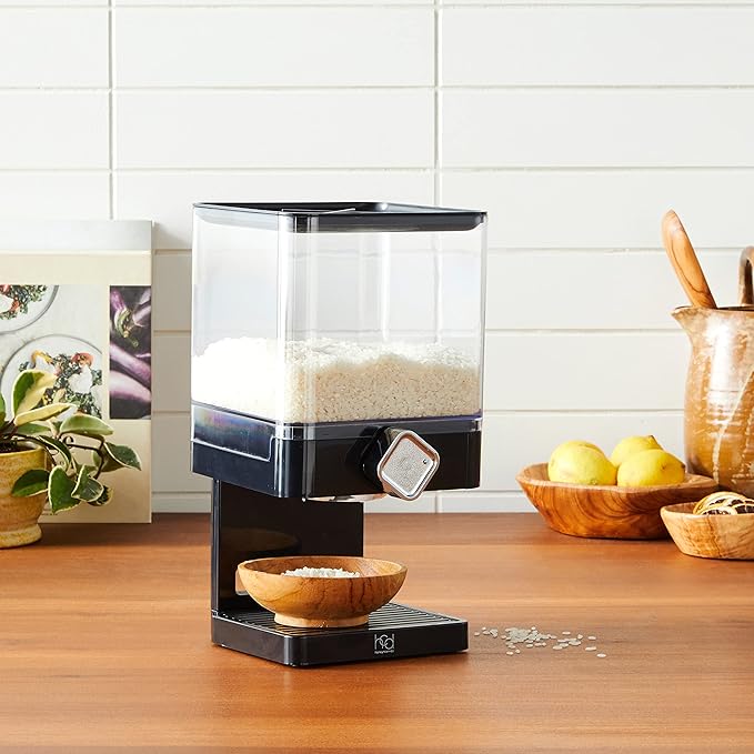 Honey-Can-Do Zevro Compact Dry Food Dispenser, Single Control, Black/Chrome