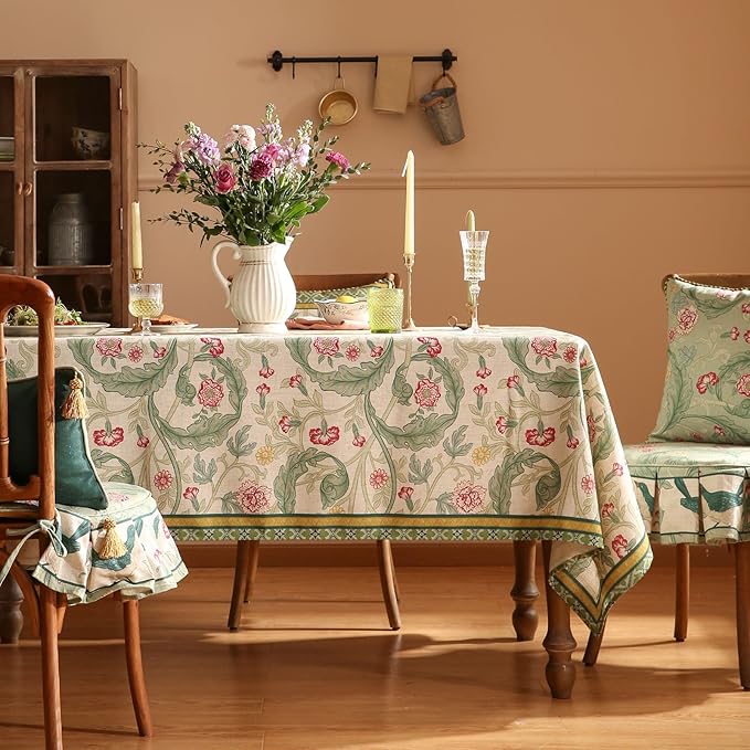 patdrea Designer Vintage Linen Rectangle Tablecloth,Leaves Breathable Pattern Floral Table Cloth,Decoration Table Cover for Kitchen Dining,Christmas,Tea Party,Thanksgiving,55"x79"-Cecilia a