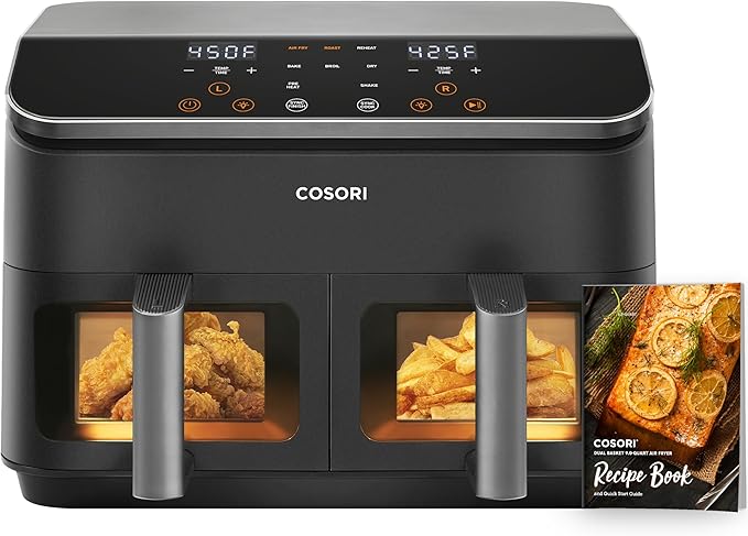 COSORI Dual Basket 9 Qt Air Fryer and 10 Cup Rice Cooker with Steamer, Sauté, Slow Cooker