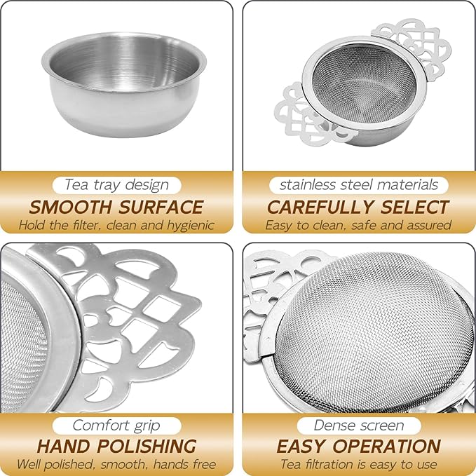 Tea Drain Strainer 304 Stainless Steel Loose Tea Infusers Strainers Mesh Tea Infuser Stainless Steel Loose Leaf Tea Filter with Handles for Loose Tea Juice Coffee Filter(4Pcs)