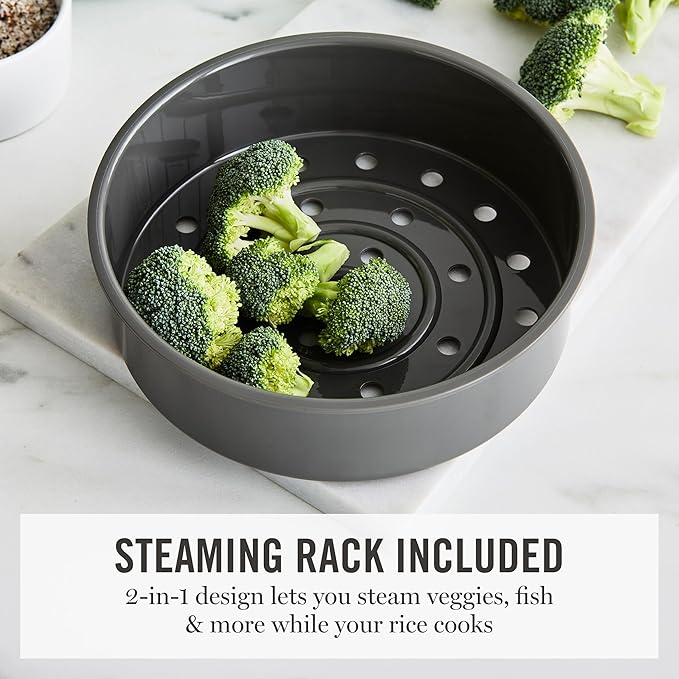 Martha Stewart Rice Cooker, 4 Cup (Uncooked) / 8 Cup (Cooked), Ceramic Non-Stick Removable Pot, Keep Warm, Measure Markings, Steam Basket, Brown & Sushi Rice, Quick Cook, Quinoa, Grains, Oats, Sky Blue