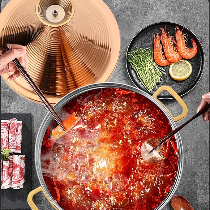 Stainless Steel Moroccan Tagine Pot, Large Moroccan Tajine Casserole with Cone-Shaped Lid, Non Stick Tagine Cooking Pot with 2 Handles(30cm/11.8in, Silver)