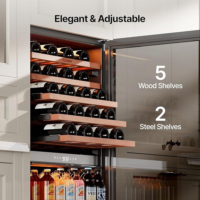 Ca'Lefort 24 Inch Wine & Beverage Refrigerator - 112 Can + 40 Bottle Dual Zone 34-65°F Cooler, 7 Adjustable Shelves & 3 LED Lights, Energy Star Certified Built-in/Freestanding for Home/Bar/Kitchen
