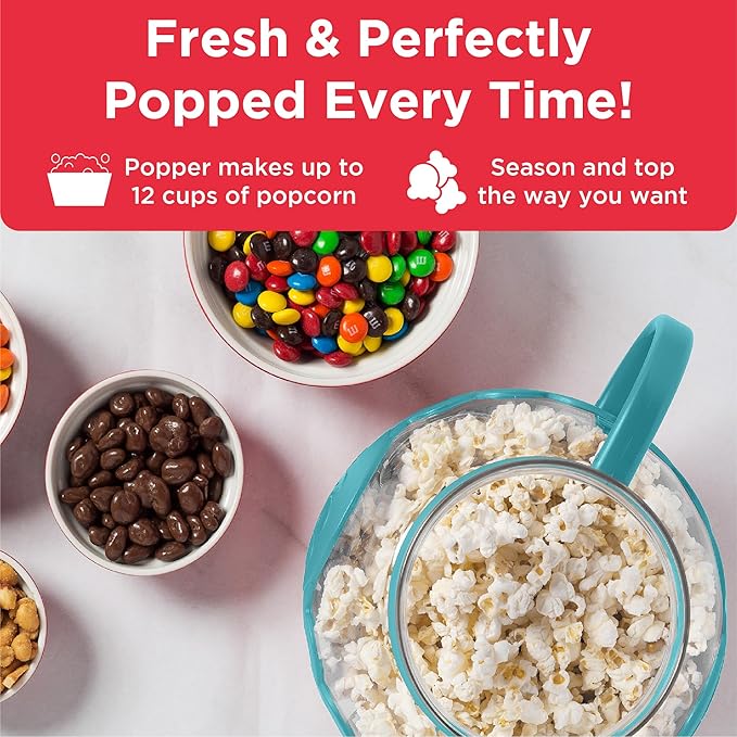 Ecolution Patented Micro-Pop Microwave Popcorn Popper with Temperature Safe Glass, 3-in-1 Lid Measures Kernels and Melts Butter, Made Without BPA, Dishwasher Safe, 3-Quart, Teal