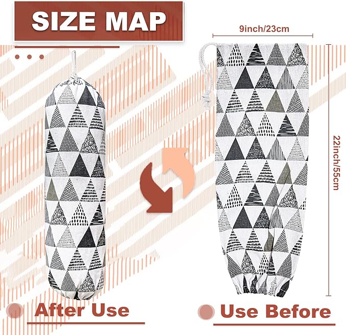 Plastic Bag Holder,Wall Mount Plastic Bag Organizer,Washable Large Grocery Bag Storage Dispenser,Shopping Bags Carrier for Home Kitchen Travelling,Free Adjustment with Drawstring,Gray triangle, 22x9"