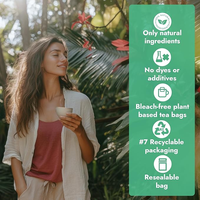 Vital Bloom 120 Tea Bags Moringa Tea, 100% Natural Moringa Leaves Herbal Tea, Supporting Digestion & Immune System - Bleach Free Tea Bags, Non-GMO (Free Bamboo Tongs Included)