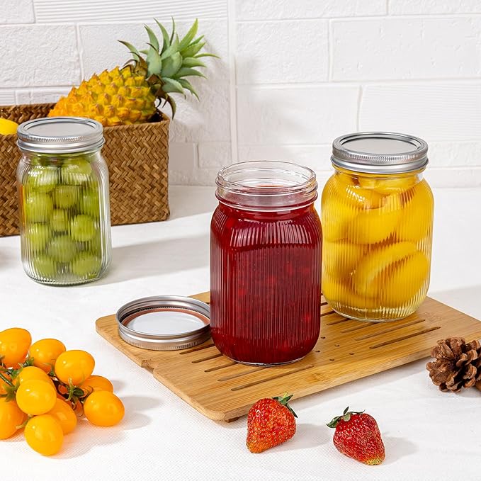 WELLIFE Clear Stripe Mason Jars 32oz-2Pcs