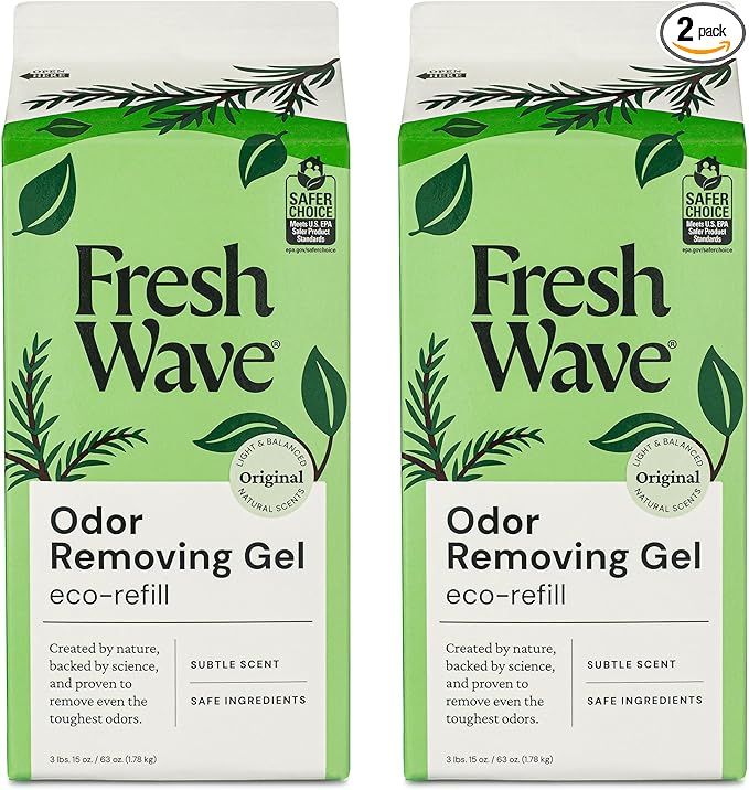 Fresh Wave Odor Removing Gel Refill, 63 oz., Pack of 2 - Safer Odor Absorbers for Home, Natural Plant-Based Odor Eliminator, Every 15 oz. lasts 30-60 Days, For Cooking, Trash & Pets