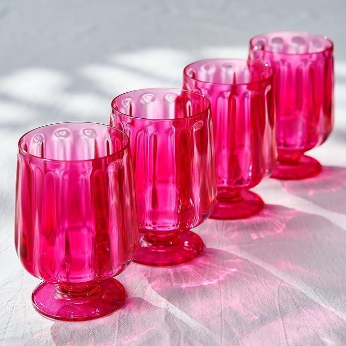Khen 15oz Unbreakable Premium Drinking Glasses Set of 4 - Super Grade Acrylic Plastic - Perfect For Gifts - European Style Shatterproof BPA-free Glassware Dishwasher-Safe, Indoor & Outdoor (Hot Pink)