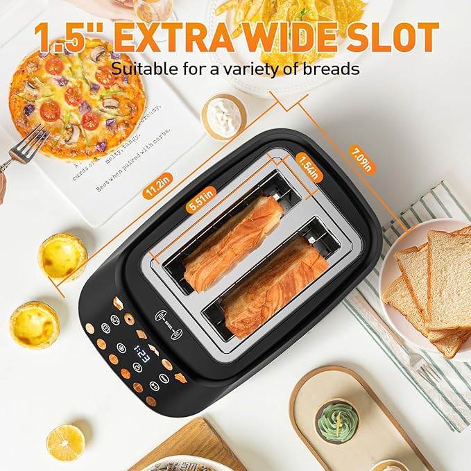 Secura 2 Slice Toaster, Fully Automatic Digital Stainless Steel Toaster with Countdown Timer & Keep Warm Function, 6 Browning Levels, Bagel/Defrost/Reheat/Single-Slice Modes, Removable Crumb Tray