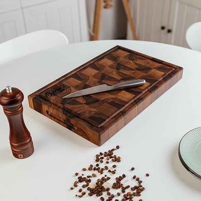 Handmade Personalized Walnut End Grain Cutting Board – Custom Engraved Wood Chopping Block, Perfect Gift for Home Chefs by GrainWoods (15x9x2 Inches)