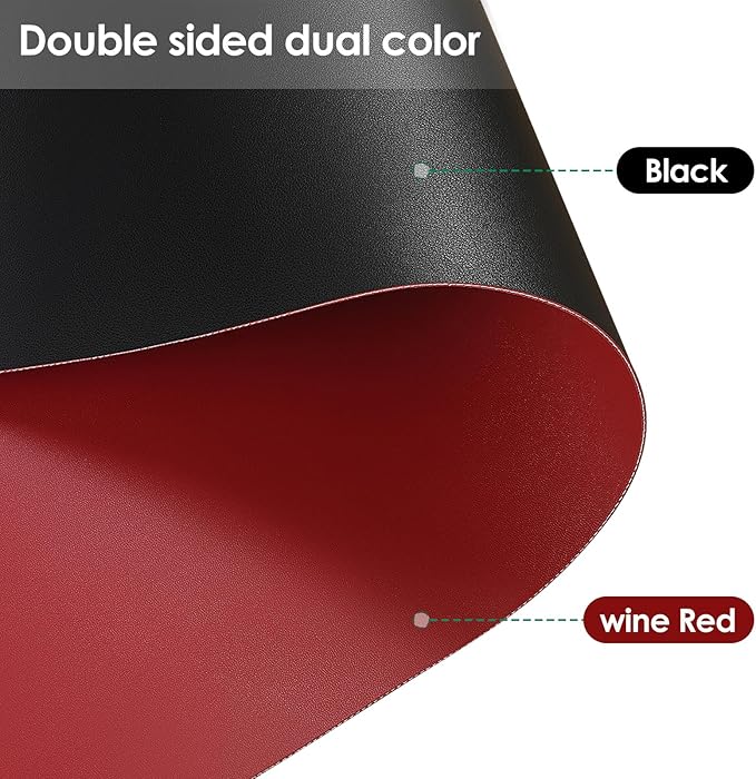Leather Table Cover,1.8mm Thick,42x42 Inch Table Protector,Table Protector for Dining Room Table,Dining Table Cover,Table Cover Protector,Coffee Table Covers(Black+Wine Red,42x42)
