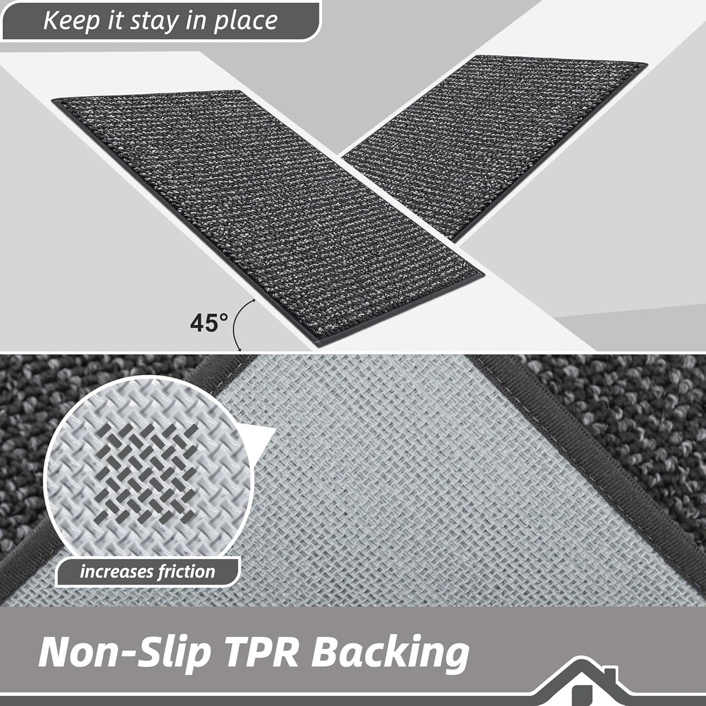 BEQHAUSE Kitchen Rugs 20"x32", Non-Slip Kitchen Mats for Floor, Super Absorbent and Stain Resistant Kitchen Rugs, Machine Washable Rugs for Kitchen, Hallway, Laundry & Sink, Charcoal