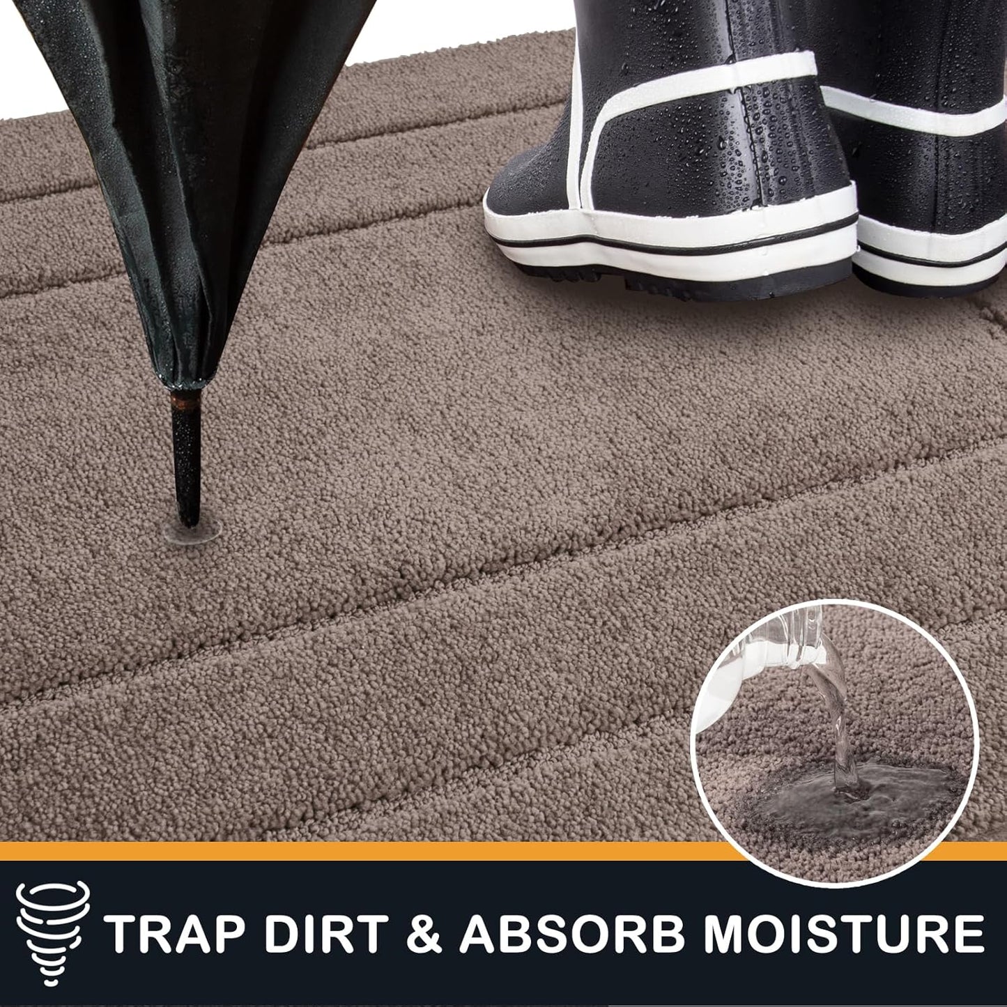 PURRUGS Dirt Trapping Door Mat 24" x 35.5", Non-Slip/Skid Machine Washable Entryway Rug, Dog Doormat, Super Absorbent Welcome Mat for Muddy Wet Shoes and Paws, Grayish Brown