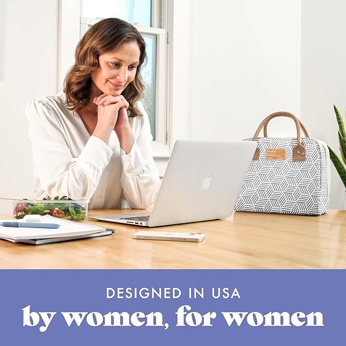 Fit & Fresh Bloomington Lunch Bag for Women - Insulated Large Lunch Box for Work with Containers, Leak-Resistant, Stain-Resistant, Zipper Closure, Gray Seaport Geo