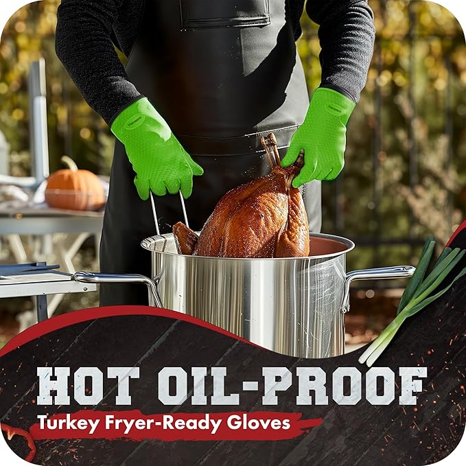 Kitchen perfection Silicone Smoker Oven Gloves -Extreme Heat Resistant BBQ Gloves -Handle Hot Food Right on Your Smoker Grill Fryer & Pit | Waterproof Oven Mitts |Superior Value Set+3 Bonuses