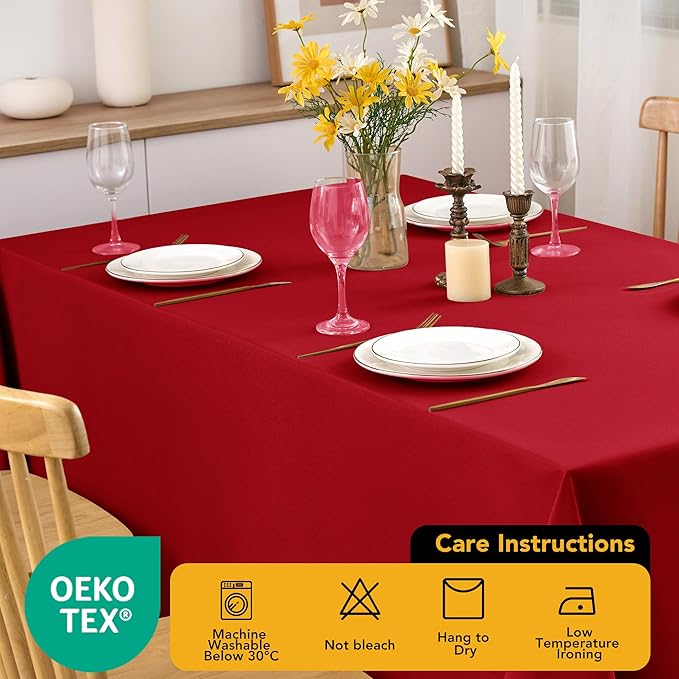 10-Pack Red Tablecloths for Rectangle Tables, 60 x 102 Inches, Stain-Resistant Polyester Fabric for 6 Foot Tables - Washable Table Covers for Weddings, Banquets, Birthday Parties, Events