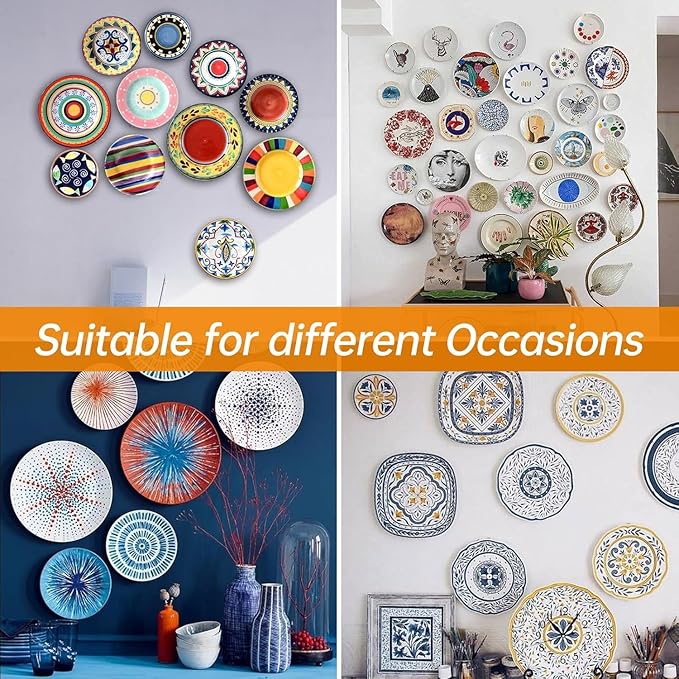 3 Pack Plate Hangers for The Wall, Suitable for 10-14 inch Art Plate, Stainless Steel Invisible Heavy Duty Wire Plate Holder with Wall Hooks, Plate Hangers for Displaying Plates, Platter, Dish, Gold