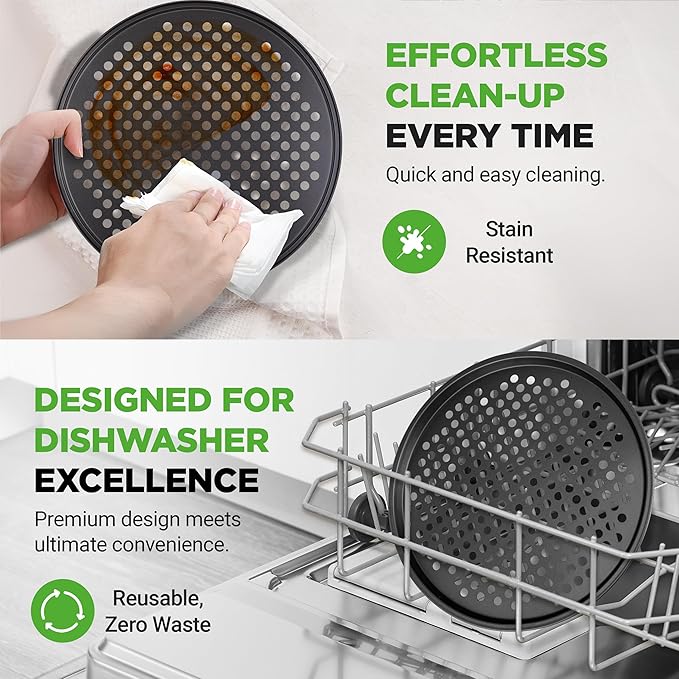 NutriChef 2-Pack 13’’ Non-Stick Pizza Pans, Round Pizza Pans for Oven, Commercial-Grade Carbon Steel, Non-Stick Gray Coating, Ideal for Baking Pizza, Cookies and More, Dishwasher Safe