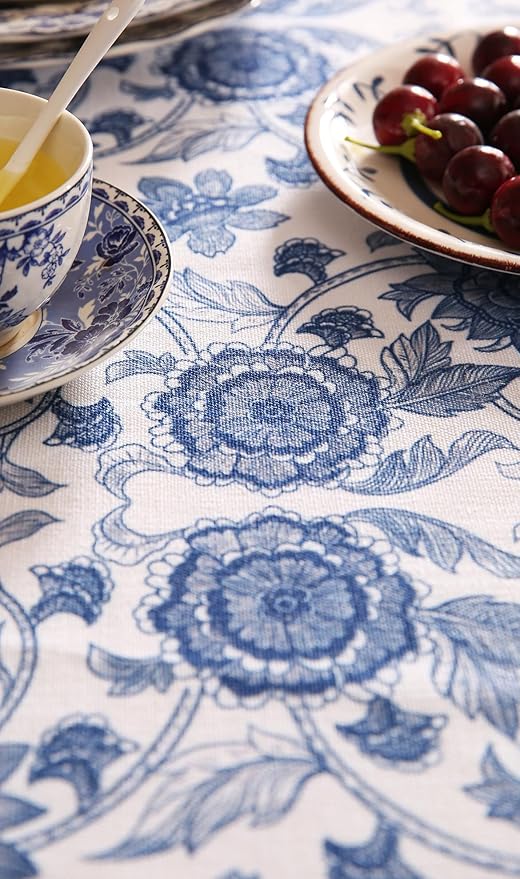 patdrea Designer Vintage Blue Rectangle Tablecloth,Linen Anti-Wrinkle Paisley Pattern Farmhouse Extra Long Table Cloth,Decor Cover for Kitchen Dining,Christmas,Thanksgiving,67"x118"-Lantang a