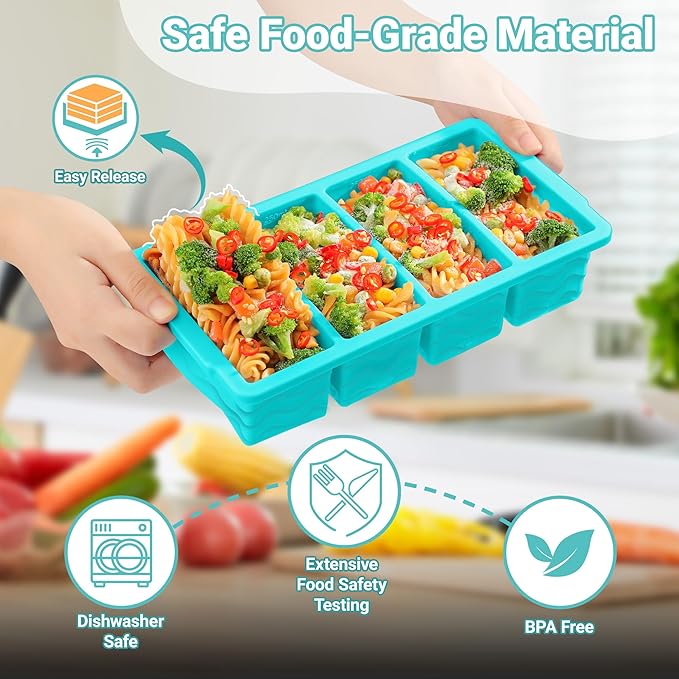 Doasuwish Silicone Freezer Tray for Soup with Lid – 1-Cup Soup Container Cube Style Ice Cube Trays for Freezer, Meal Prep & Food Storage, Freeze 250mL/125mL Portions 4Pcs (4Color)