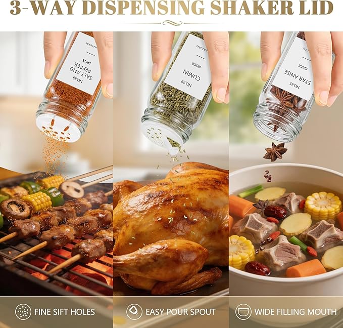 ZEHIQ 30Pcs 4oz Square Glass Spice Jars with Moisture-Proof Acacia Wood Lids, Food-Grade Seasoning Containers with Shaker Lids, 348 Labels, Markers, Funnel & Brush for Pantry Cabinet Drawer Storage