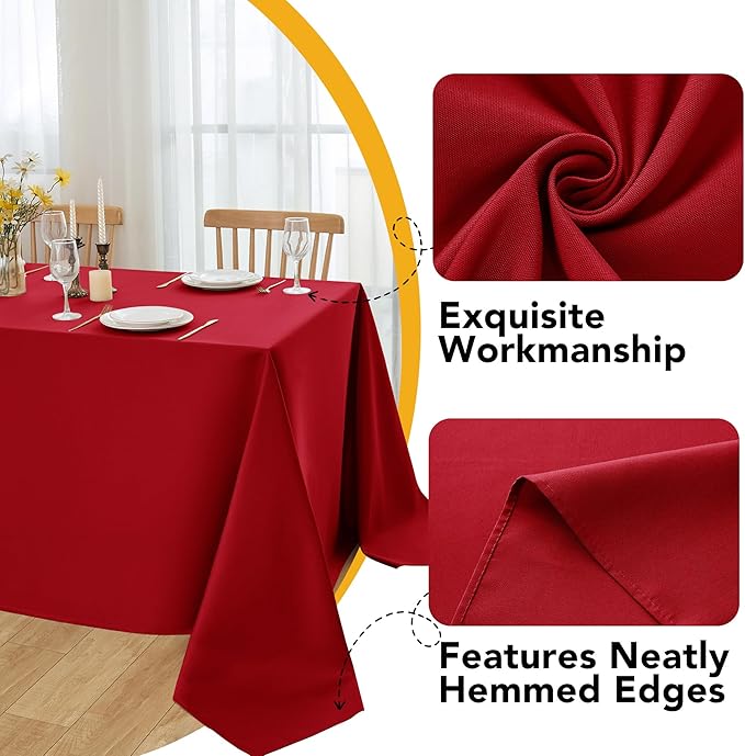 10-Pack Red Tablecloths for Rectangle Tables, 60 x 102 Inches, Stain-Resistant Polyester Fabric for 6 Foot Tables - Washable Table Covers for Weddings, Banquets, Birthday Parties, Events