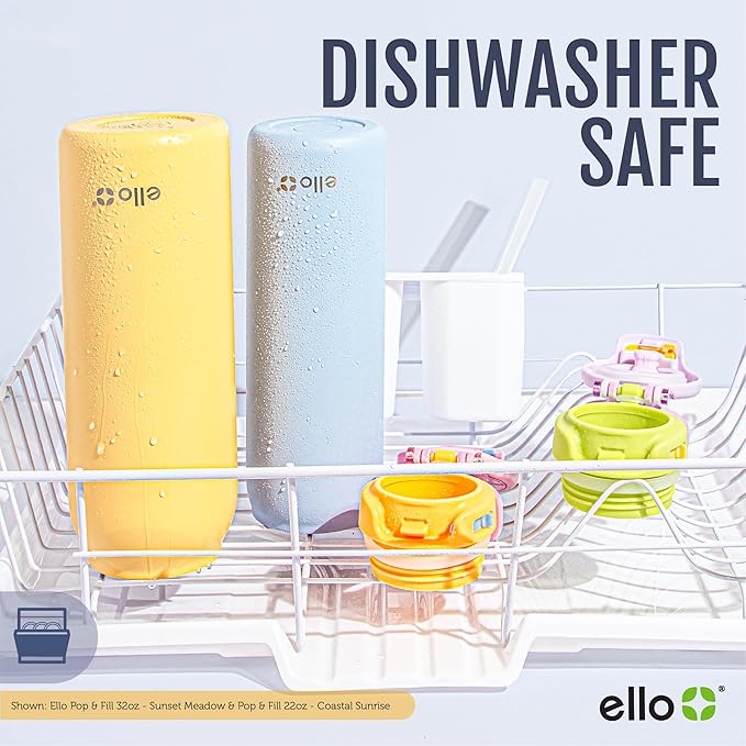 Ello Pop & Fill 32oz Stainless Steel Water Bottle with Quick Fill Technology, Double Walled and Vacuum Insulated Metal, Leak Proof Locking Lid, Sip and Chug, Reusable, BPA Free, Sunset Meadow