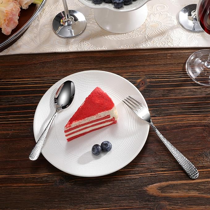 KEAWELL Premium 4-Piece Louise Hammered Spoons Set, 18/10 Stainless Steel, Set of 4, Fine Spoon Set with Round Edge, Dishwasher Safe (6.4" Teaspoons)