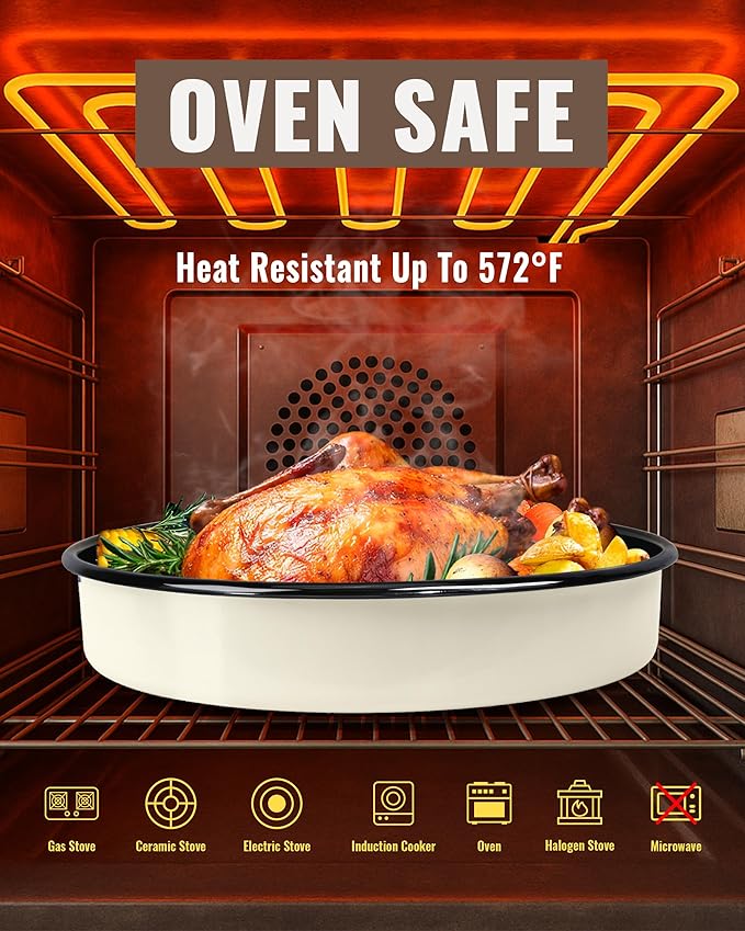 Enamel Round Roasting Pan Set Baking Dish 4-Pack 9/10/12/14 Inch High Temperature Resistance Bakeware for Pizza Chicken, Oven Dishwasher Safe Birthday Mother Day Gift for Wife & Mom Cake Pan