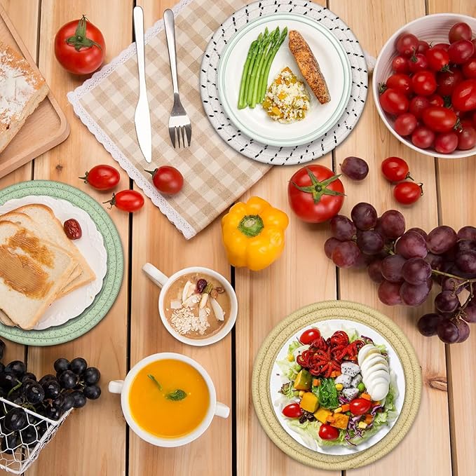 Trivets for Hot Dishes, 4 Pot Holders for Kitchen, Heat Resistant Mats for Countertop, 8 Inch Hot Pads for Hot Pots and Pans, Coaster, Home Essentials, Rustic Farmhouse Decor (Gray)