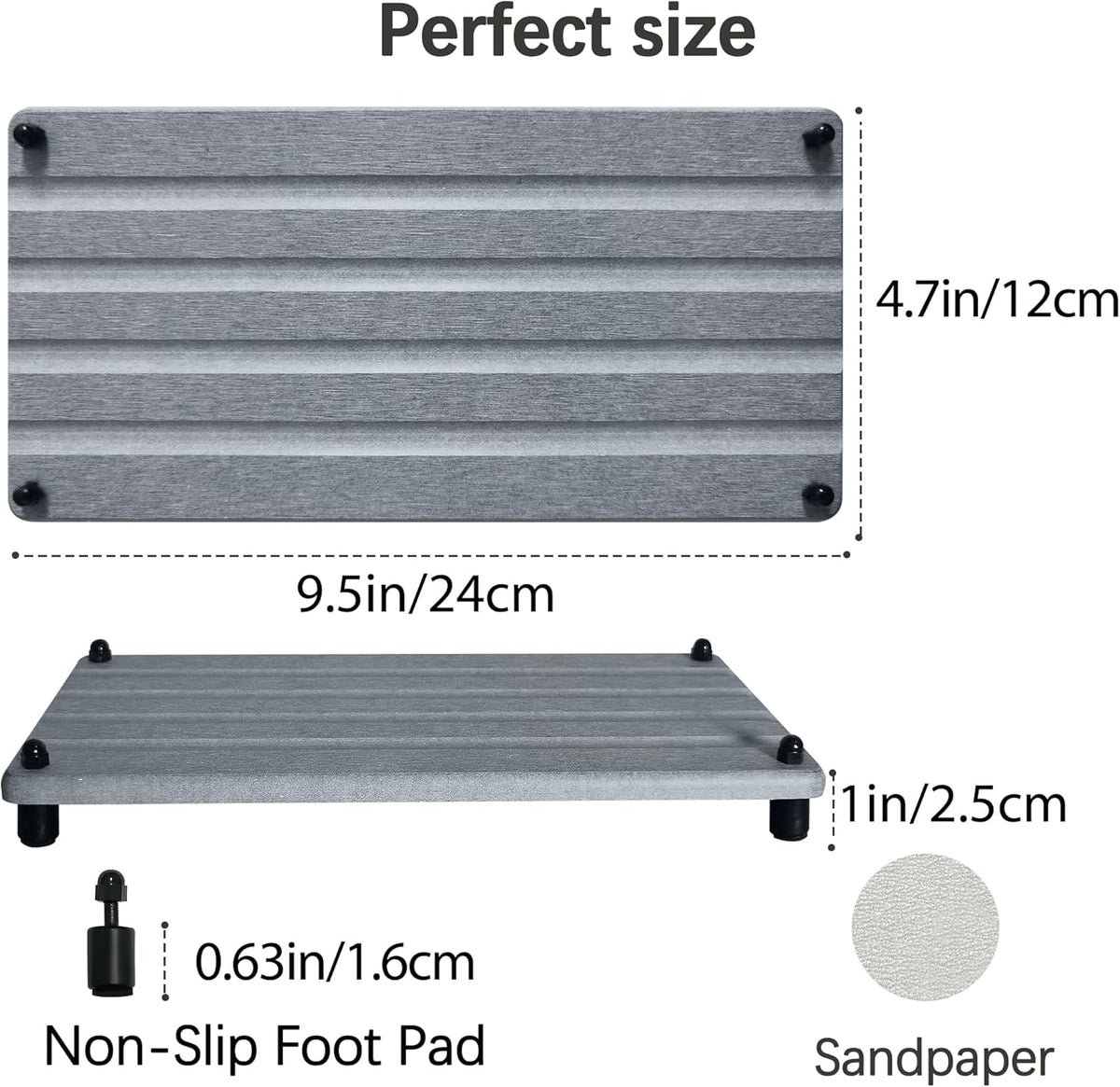 2 PCS Water Absorbing Stone Trays for Bathroom Counter, Fast-Drying Faucet Mat for Kitchen Sink, Diatomite Sink Caddy, Hand Soap Holder with Anti-Skid Feet (9.5" x 4.7" Gray)