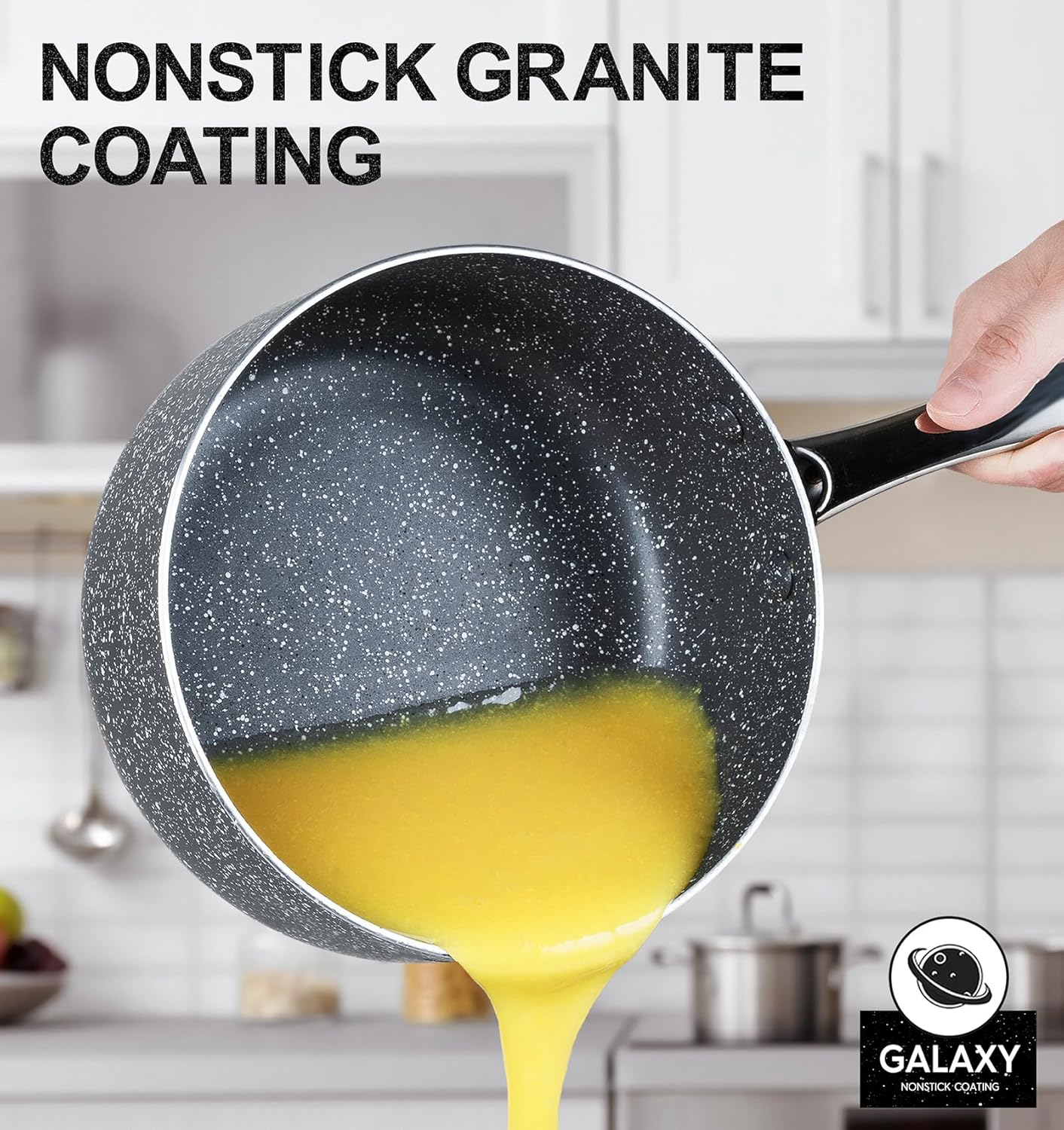 MICHELANGELO Sauce Pans with Lids, Granite Saucepan Set of 3, 1.5Qt & 2Qt & 3Qt Nonstick Small Pots with Non-Toxic Coating, All Cooktops Compatible