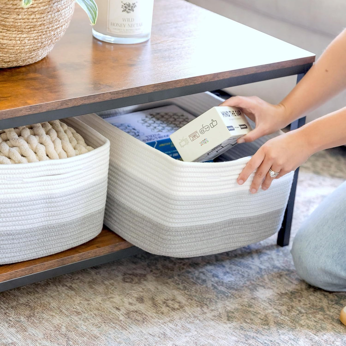 NaturalCozy Storage Baskets 16.8”x13”x7.6” Cotton Rope Woven Baskets for Organizing 3-Pack | Toy Storage Bins | Basket for Shelves, Laundry, Blanket, Clothes, Closet, Kitchen, Bathroom, Gifts