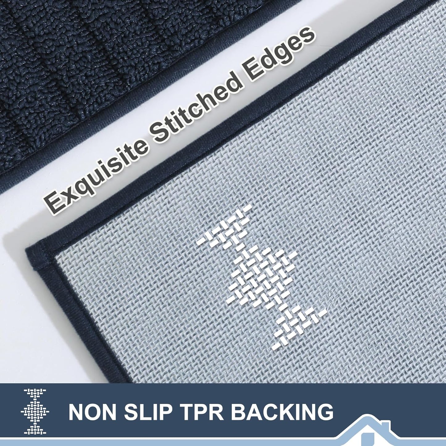 BEQHAUSE-Kitchen-Rugs-Washable-Kitchen-Mats-for-Floor Non-Slip Kitchen Mats Set of 2 Absorbent Kitchen Runner Navy Blue with TPR Backing 24x35inch/24x60inch