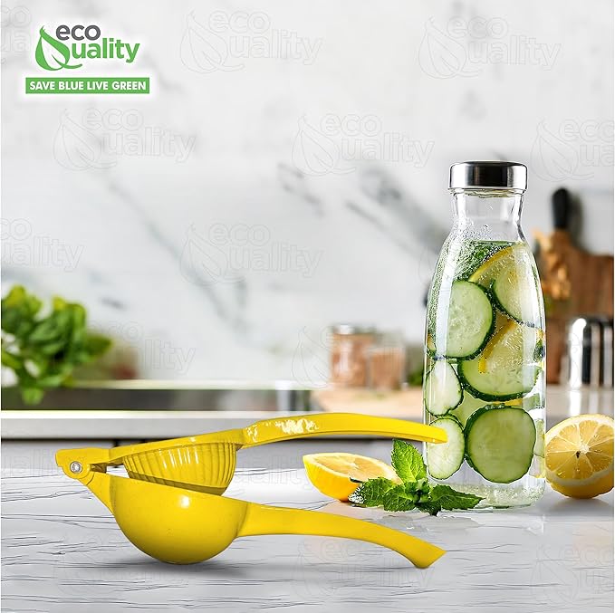 EcoQuality Heavy Duty Handheld Yellow Citrus Juice Squeezer Premium Lemon, Lime & Orange Press for Maximum Extraction Easy to Use, Durable and Rust Resistant Metal Manual Juicer (48)