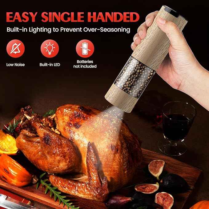 Electric Salt and Pepper Grinder Set Automatic Battery Pepper Mill Shakers Adjustable Coarseness Upgraded Larger Capacity with Led Home and Kitchen Appliances Birthday Gifts for Women Mom