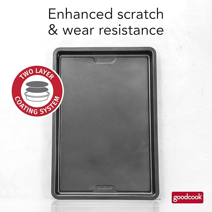 GoodCook PRO Medium Baking Sheet Pan Nonstick Warp & Scratch-Resistant Dishwasher-Safe Carbon Steel Construction for Even Baking Oven Safe to 480°F, 10 x 15-Inch, Gray