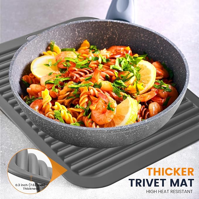 Silicone Trivet Mats 4 Heat Resistant Pot Holders Multipurpose Non-Slip Hot Pads for Kitchen Potholders, Drying mat, Jar Opener, Spoon Holder, Coaster.(Warm Gray)
