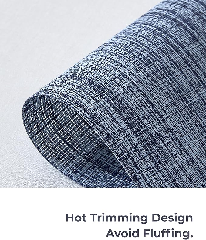 Leetaltree Deep Navy Woven Placemats Set of 12 - Heat Resistant Non-Slip Place mats for Dining Table, Washable Durable PVC Vinyl Woven Table Mats(Deep Navy, 12)