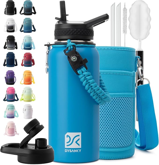 DYSANKY Insulated Water Bottle | Thickened Stainless Steel Vacuum Metal | Portable Sports Water Jug for Gym and Hiking with Straw, Carrier Bag, Handle Strap | BPA-Free 32 oz