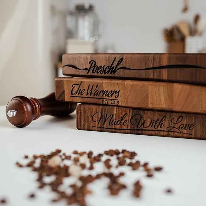 Handmade Personalized Walnut End Grain Cutting Board – Custom Engraved Wood Chopping Block, Perfect Gift for Home Chefs by GrainWoods (14x9x2 Inches)