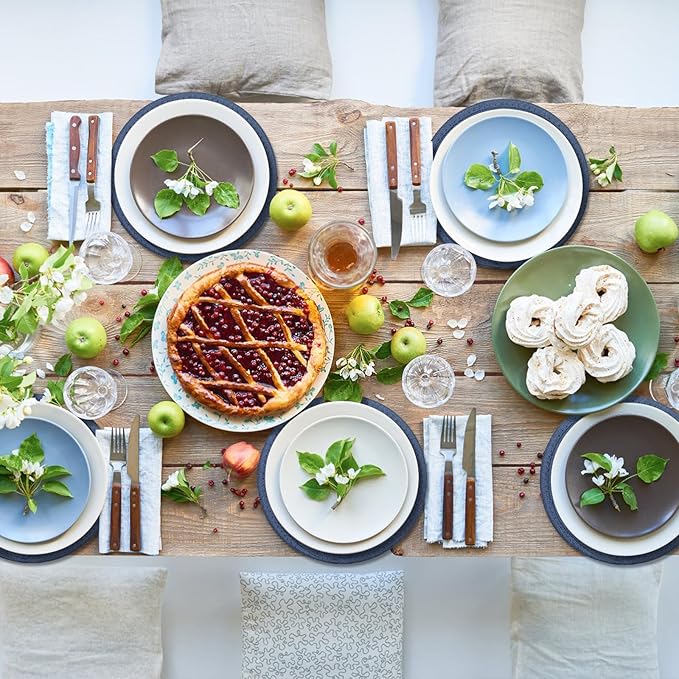 SHACOS 8 Inch Trivets for Hot Dishes, 4 Pcs Cotton Trivets Mats for Kitchen, Hot Pads for Countertops and Table, Heat-Resistant Pot Holders for Hot Pots and Pans(Blue+Dark Grey)
