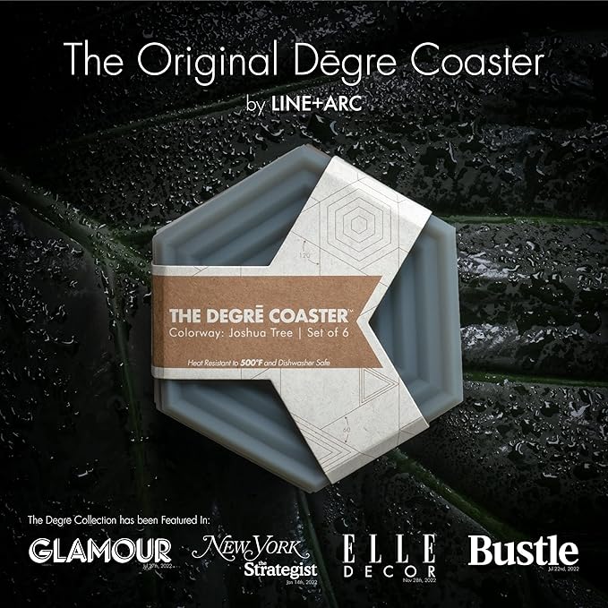 LINE+ARC Extra Thick Silicone Coasters (As Seen in NYTimes WireCutter) Waterproof Anti-Stain Heat-Safe Dishwasher-Safe Degrē Coasters (Set of 6, Joshua Tree) Outdoor Rubber Mid-Century Modern