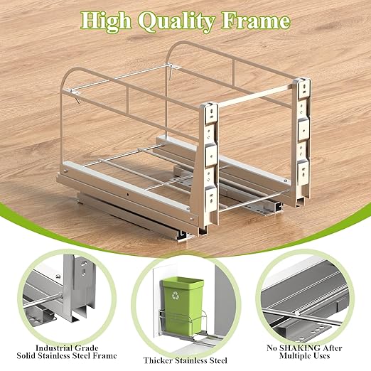 Pull Out Trash Can Under Cabinet Shelf, Under Cabinet Trash Cans Pull Out Kit with Soft-Close Slides,Door Mounting Under Sink Trash Can Slider for Kitchen,Fits Up to 40 Qt(Can Not Included)