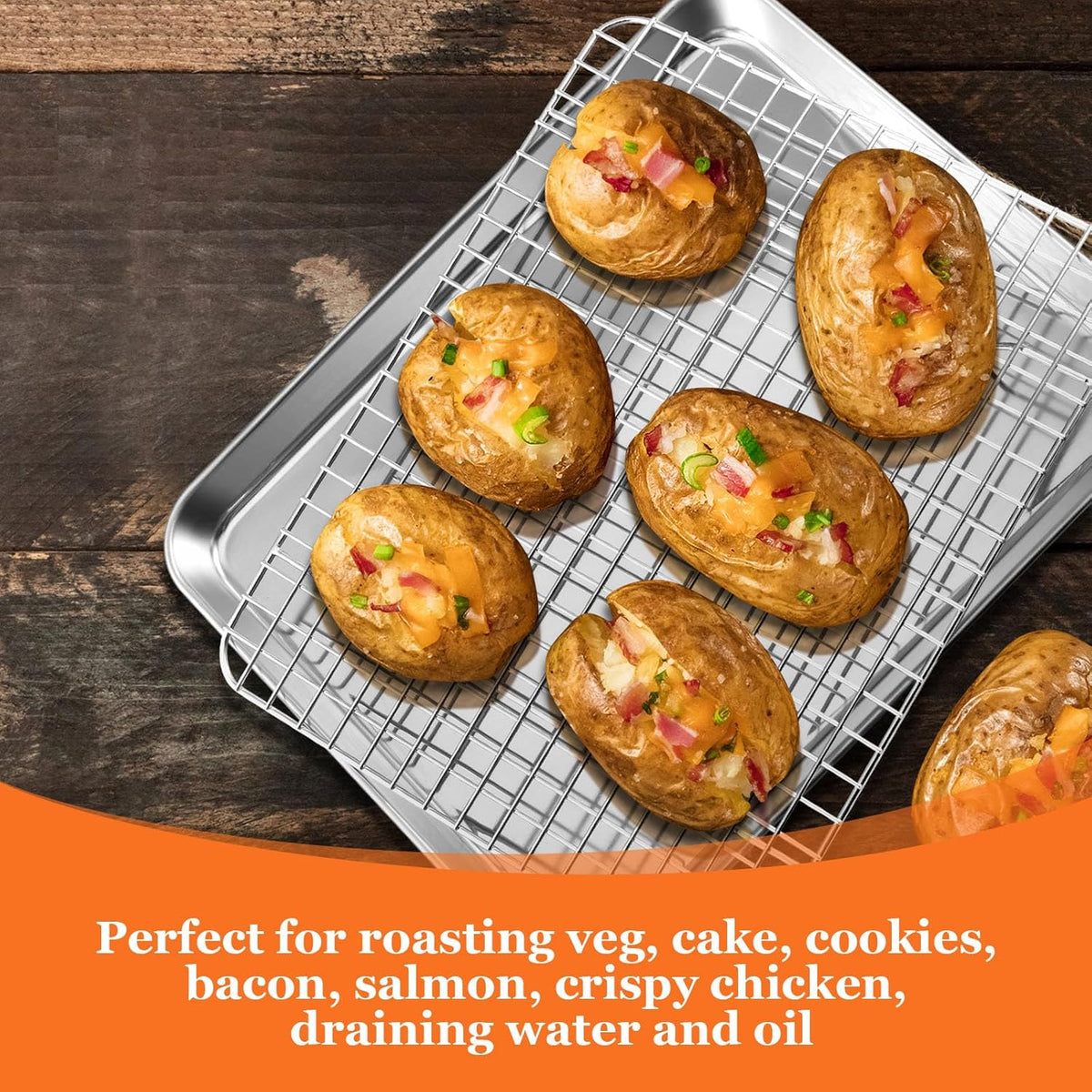 Half Sheet Baking Pan & Wire Rack, Leonyo 17.5" x 13" Large Stainless Steel Cookie Sheets with Cooling Rack Set, Nonstick & Oven Safe Commercial Baking Tray Pans - 4 Pack