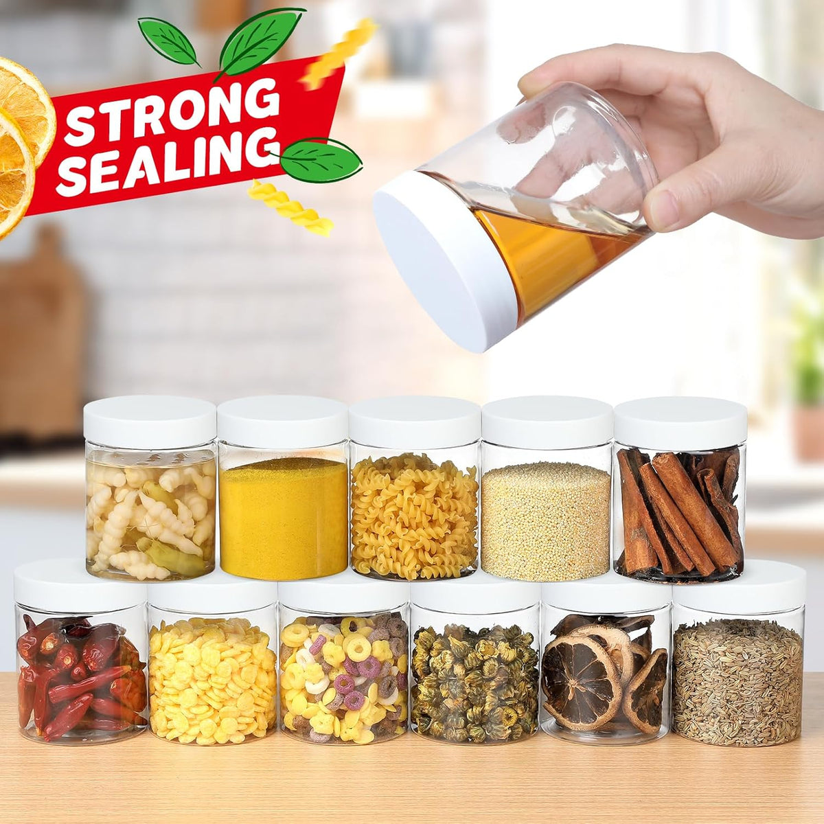 48 PCS 8 OZ Plastic Jars with Screw On Lids,Labels Refillable Empty Round Slime Containers for Storing Dry Food, Honey Jam, Cream, Butter, Lotion, White