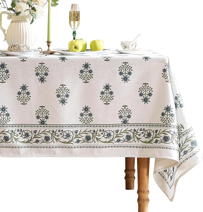 ISAENNE Designer White Linen Square Tablecloth,Chinoiserie Floral Elegant Indoor Table Cloth,Fall Stain Proof Decor Tablecloths for Dining Thanksgiving Kitchen Party,67"*67"-Mosella F